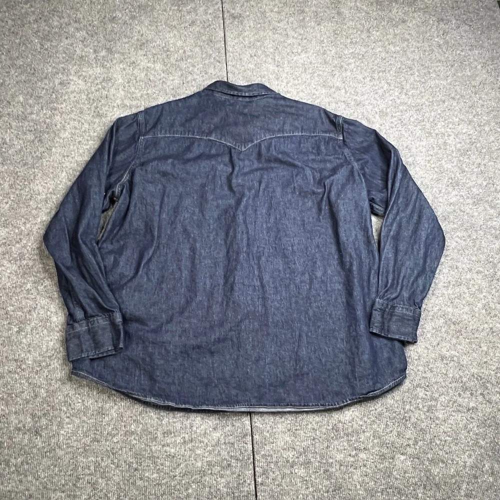 Levis Mens XXL Pearl Snap Button Dark Wash Denim Western Shirt Long Sleeve‎